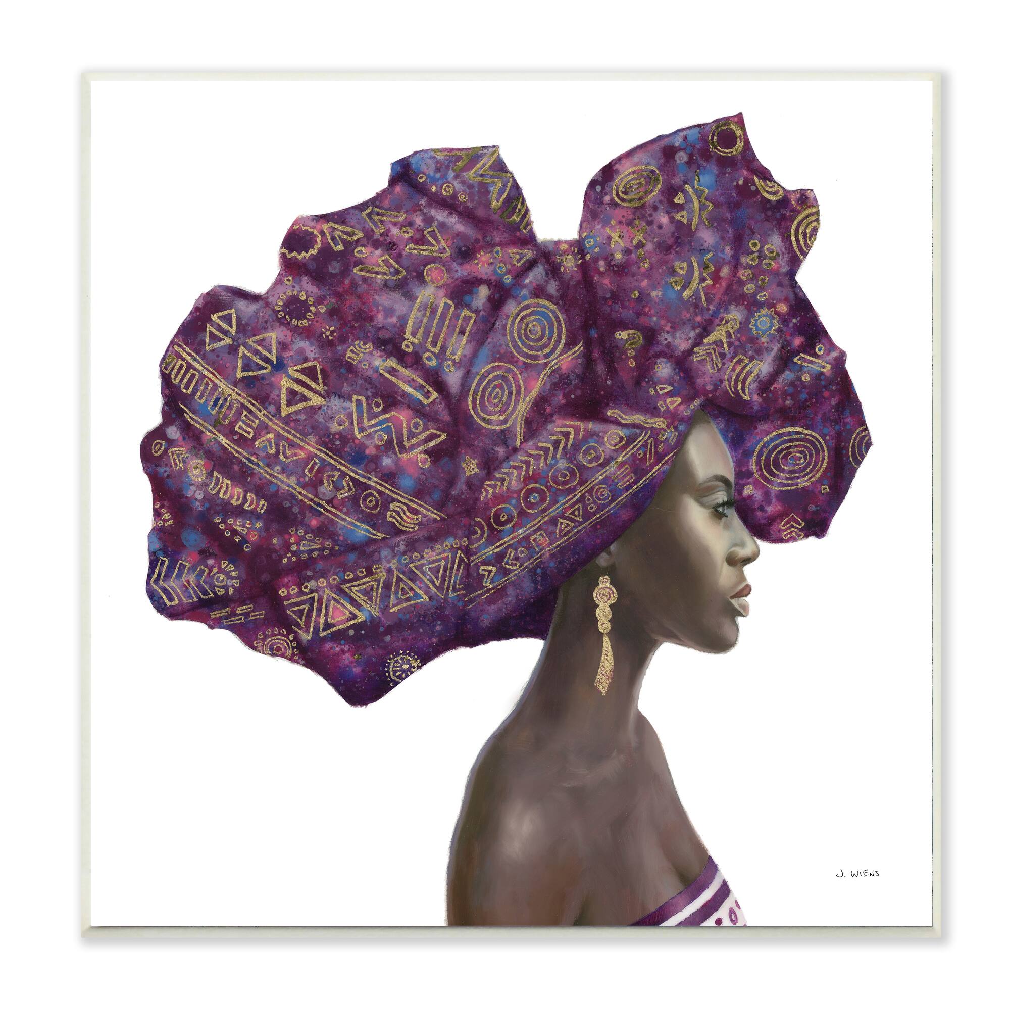Stupell Industries Purple Strong Female Portrait Patterned Head Wrap Wall Plaque